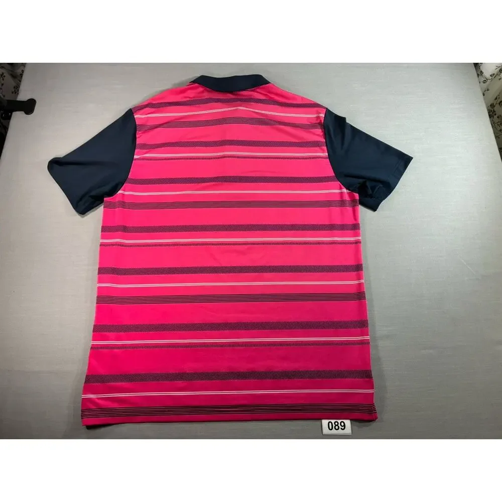 Adidas Golf Polo Men’s Large Pink Navy Striped The Players Championship Shirt
